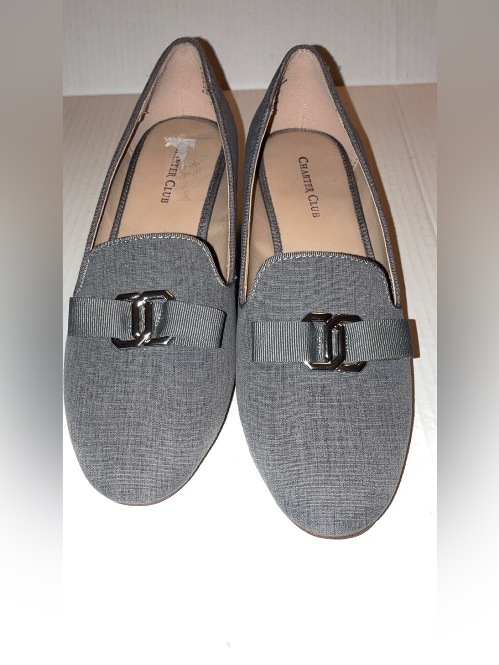 Charter Club Gray Ribbon Loafers with Silver Accent